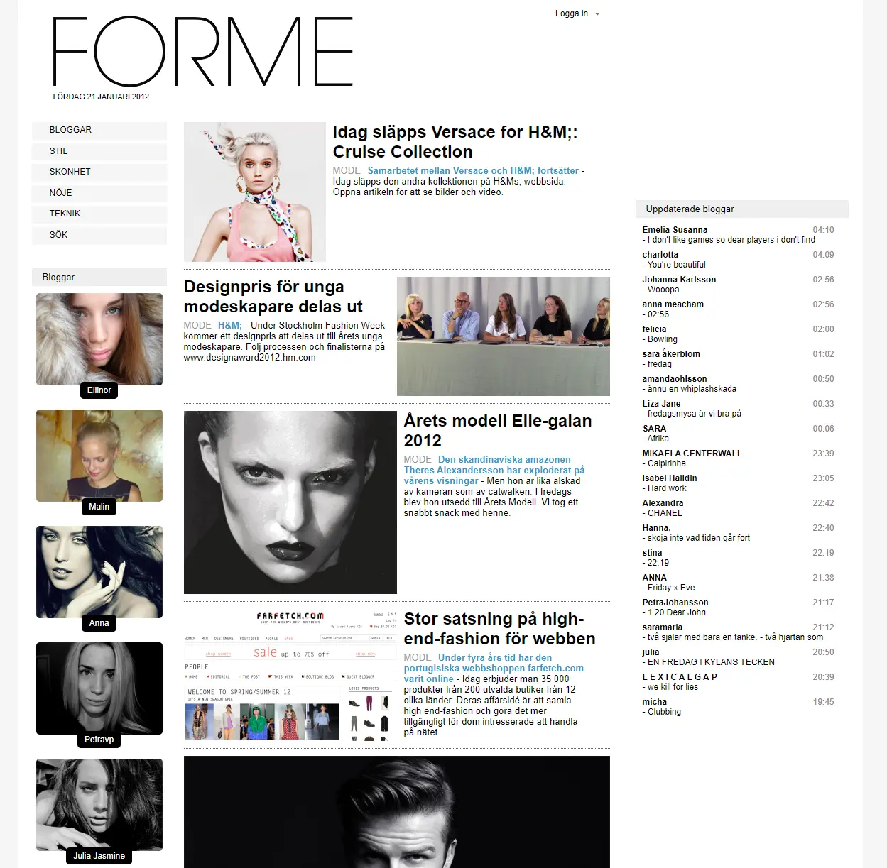 Magazine and blog front page